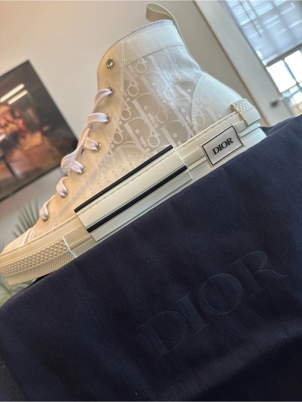 Dior Cream/Off-White Monogram High-Top Sneakers- Worn Once for a Photoshoot